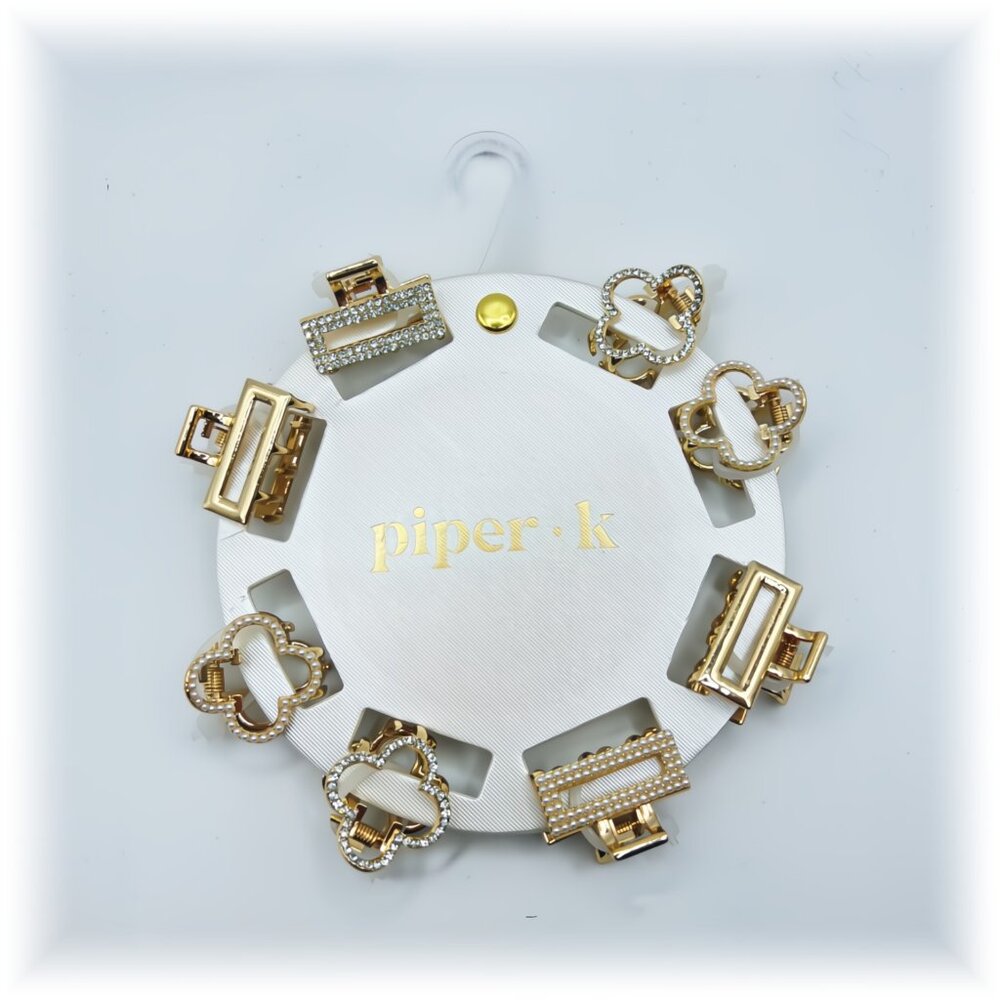 NEW Piper K Mini Claw Clips, Rhinestone & Pearl Embellished Mini Gold Hair Clips